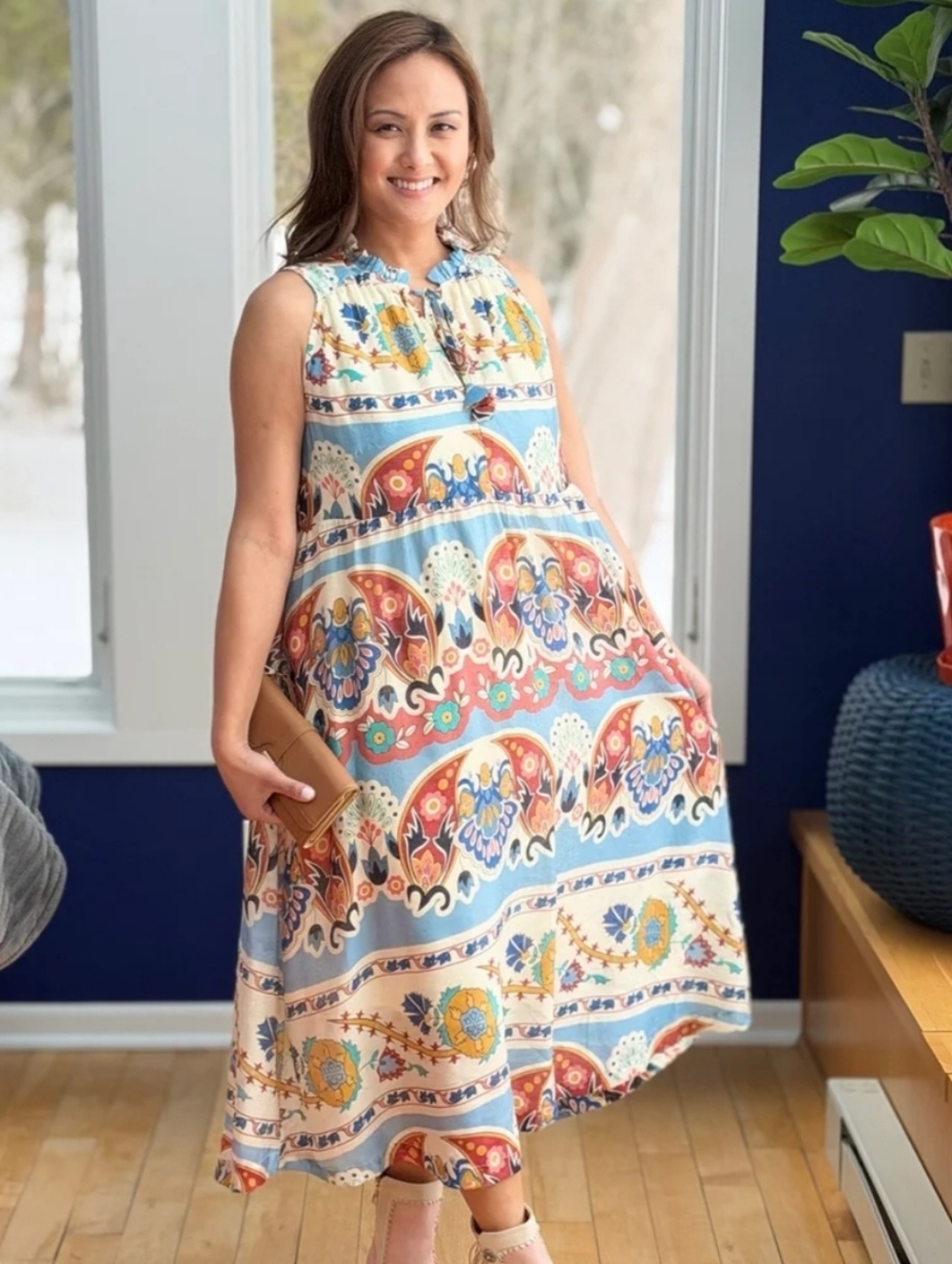 Umgee Mixed Print Boho Maxi Dress Sz L